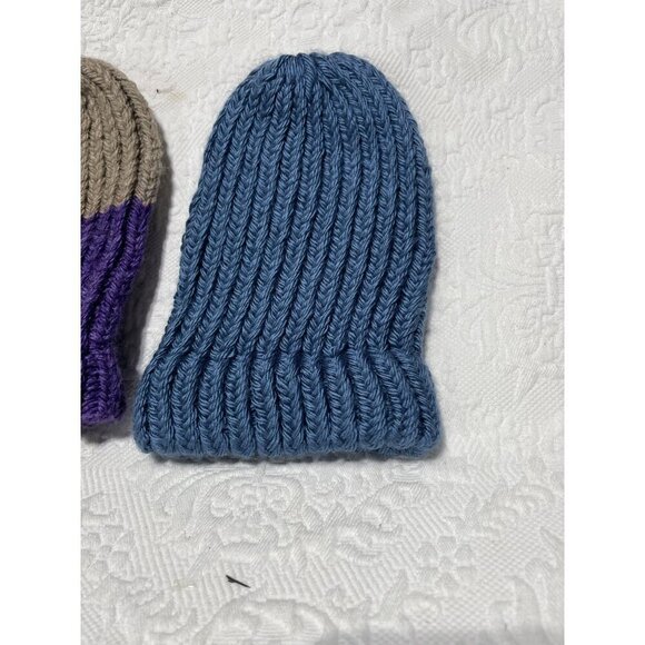 Hand-Knitted Ribbed Beanies 2-Pack Blue & Purple Soft & Warm Winter Hats For Bab - Picture 2 of 5
